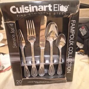 Cuisinart 20 PC Elite Flatware Silverware, Silver ~ New Fampoux Collection